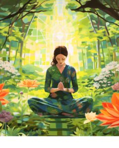 image of a woman meditating in a garden